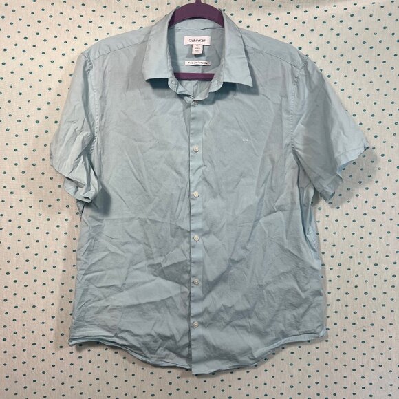 Calvin Klein Men's Light Blue The Stretch-Cotton Short Sleeve Shirt - Picture 1 of 3